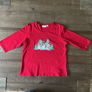 Quacker Factory Red Long Sleeve Tee with Snowman Design Christmas Season